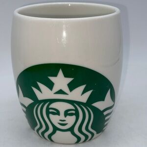 Starbucks 2010 Green and White Mermaid Barrel Style Coffee Mug Ceramic
